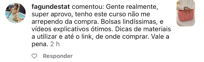 Comentário de aluna no Instagram 2
